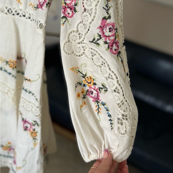ZIMMERMANN Allia cross-stitched linen+cotton blend mini dress Size US 4 NWT - Picture 6 of 16